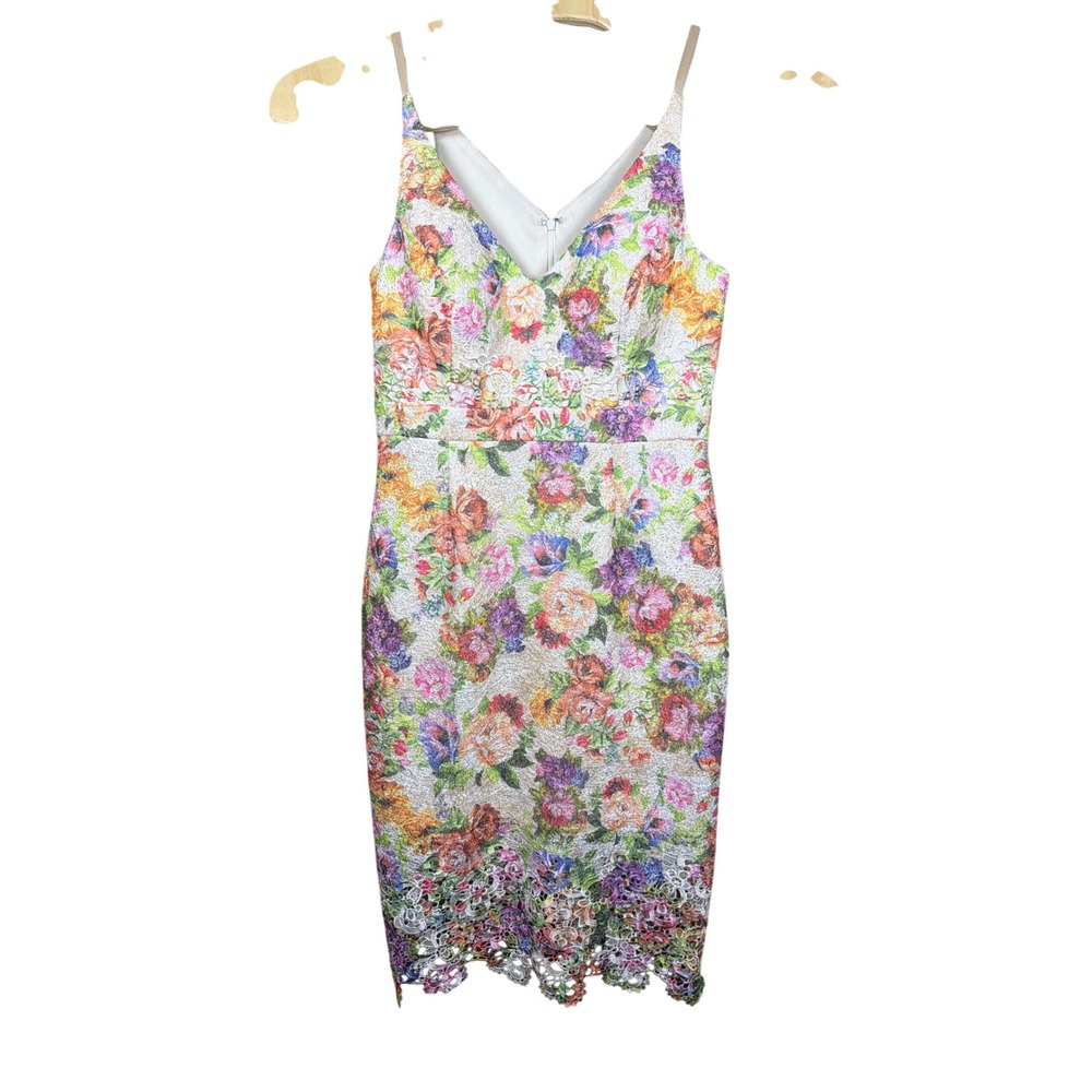 Xscape Dress Womens 12 378X Multicolor Floral Lace Hem Sheath